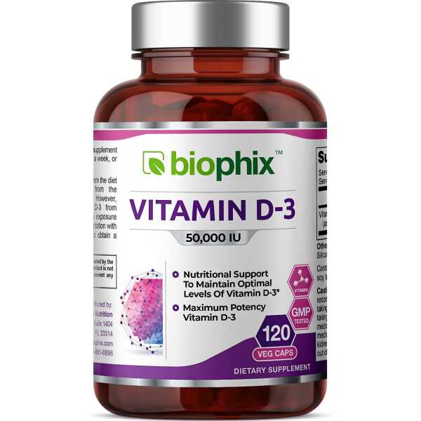 biophix Vitamin D-3 50000 IU 120 Vcaps – High-Potency Supports Strong Bones Immune Health and K2