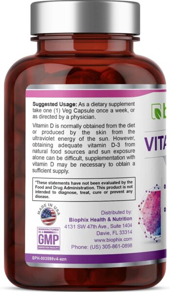 biophix Vitamin D-3 50000 IU 120 Vcaps – High-Potency Supports Strong Bones Immune Health and K2