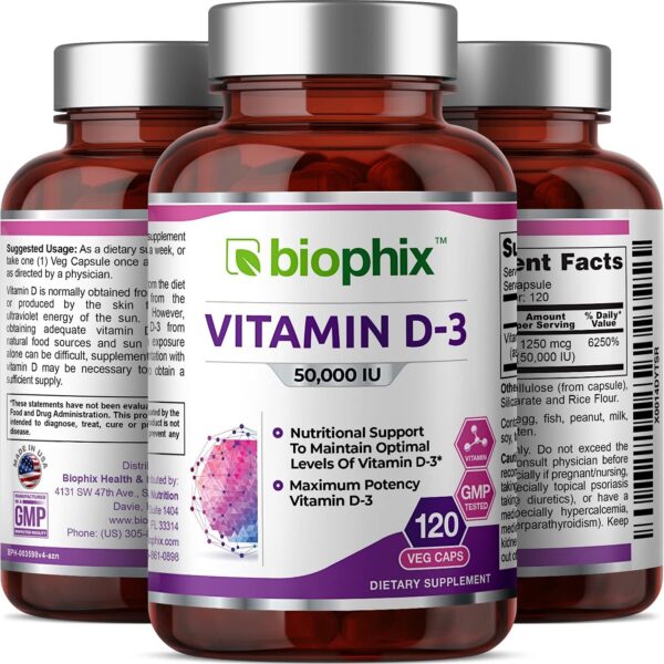 biophix Vitamin D-3 50000 IU 120 Vcaps – High-Potency Supports Strong Bones Immune Health and K2