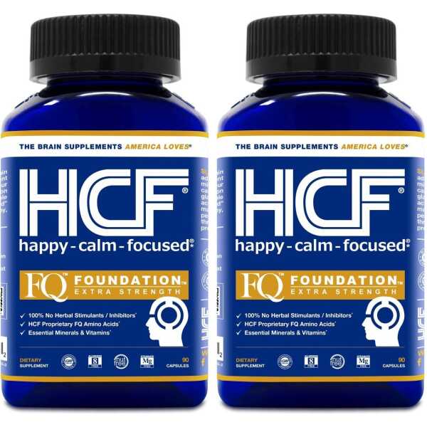 HCF Nootropic Supplement – Brain and Focus, Attention & Mood Support Supplement – Essential Ingredients for Cognitive Performance – Natural Calm Aid Stress Relief Wellness Support. 90 Count (2-Pack)