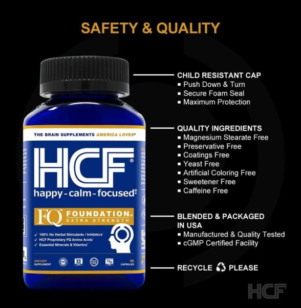 HCF Nootropic Supplement – Brain and Focus, Attention & Mood Support Supplement – Essential Ingredients for Cognitive Performance – Natural Calm Aid Stress Relief Wellness Support. 90 Count (2-Pack)