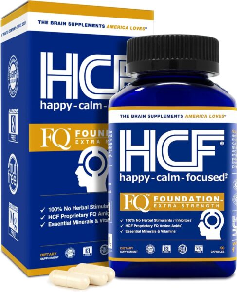 HCF Nootropic Supplement – Brain and Focus, Attention & Mood Support Supplement – Essential Ingredients for Cognitive Performance – Natural Calm Aid Stress Relief Wellness Support. 90 Count (2-Pack)