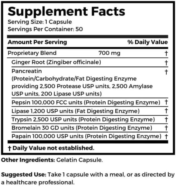 Dr. Clark Digestive Enzymes Supplement, 700mg, 50 Gelatin Capsules