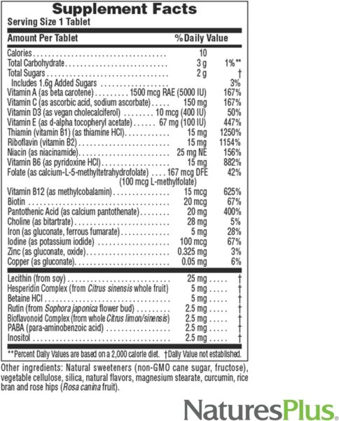 NaturesPlus Adult’s Chewable Multivitamin – 90 Vegetarian Tablets – Pineapple Flavor – Natural Whole Foods Supplement for Overall Health , Energy – Gluten-Free – 90 Servings