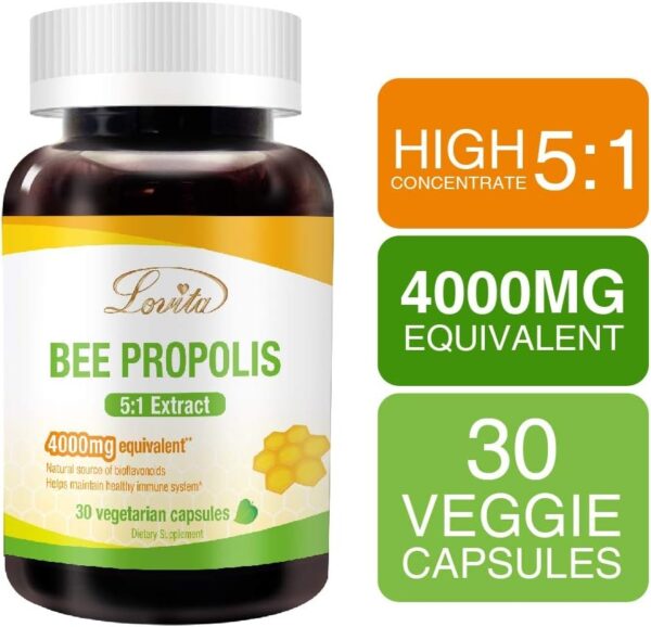 Bee Propolis Capsule | 4000mg Equivalent | 5:1 Concentration | Natural Propolis Extract | 30 Vegetarian Capsules (1 Months Supply)