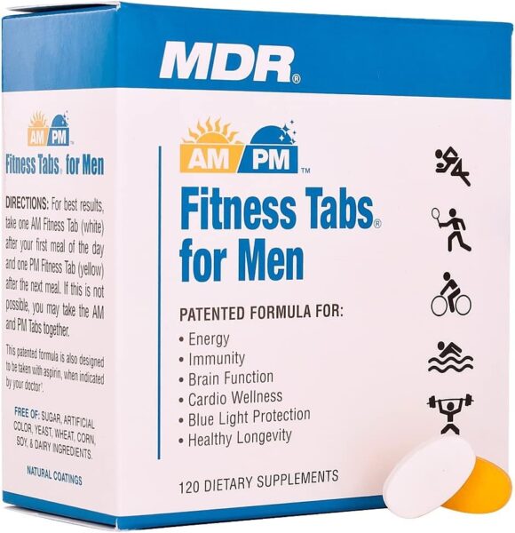 MDR Fitness Tabs Patented AM/PM Multivitamin for Men Doctor Formulated with Right Nutrients at The Right Time – Gluten Free – 2 Month Supply