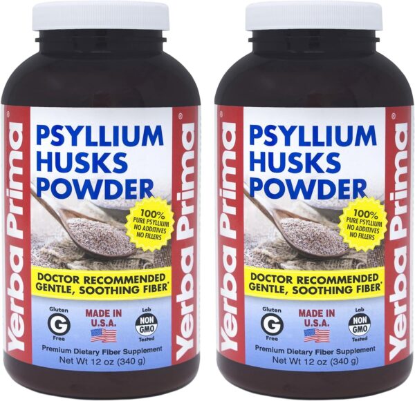 Yerba Prima Psyllium Husks Powder – 12 oz (Pack of 4) – Natural Fiber Supplement – Colon Cleanse – Gut Health – Vegan, Non-GMO, Gluten-Free (New Label – Packaging May Vary)