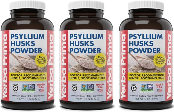 Yerba Prima Psyllium Husks Powder – 12 oz (Pack of 4) – Natural Fiber Supplement – Colon Cleanse – Gut Health – Vegan, Non-GMO, Gluten-Free (New Label – Packaging May Vary)