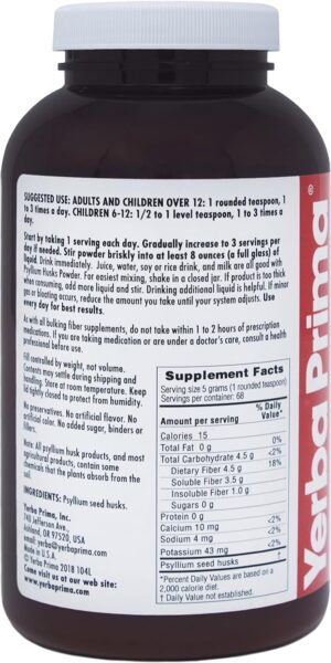 Yerba Prima Psyllium Husks Powder – 12 oz (Pack of 4) – Natural Fiber Supplement – Colon Cleanse – Gut Health – Vegan, Non-GMO, Gluten-Free (New Label – Packaging May Vary)