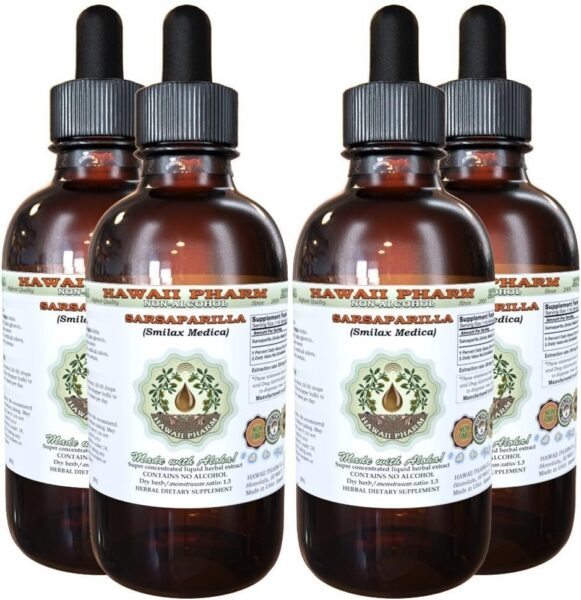 Hawaii Pharm Sarsaparilla Alcohol-Free Liquid Extract, Sarsaparilla (Smilax Medica) Dried Root Glycerite Natural Herbal Supplement, USA 2 fl.oz