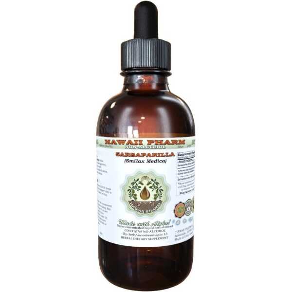 Hawaii Pharm Sarsaparilla Alcohol-Free Liquid Extract, Sarsaparilla (Smilax Medica) Dried Root Glycerite Natural Herbal Supplement, USA 2 fl.oz