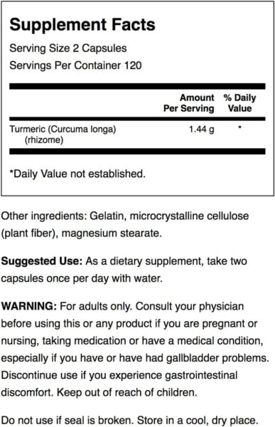 Swanson Full Spectrum Turmeric (Curcumin) – Joint Health, Digestion, and Liver Support Supplement – Curcuma Longa – 2 Pack of 240 Capsules (4 Pack)