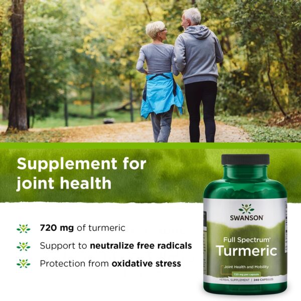 Swanson Full Spectrum Turmeric (Curcumin) – Joint Health, Digestion, and Liver Support Supplement – Curcuma Longa – 2 Pack of 240 Capsules (4 Pack)