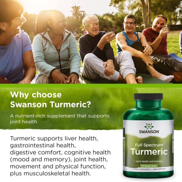 Swanson Full Spectrum Turmeric (Curcumin) – Joint Health, Digestion, and Liver Support Supplement – Curcuma Longa – 2 Pack of 240 Capsules (4 Pack)