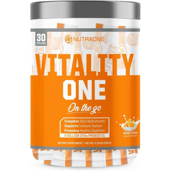 NutraOne VitalityOne On The Go Complete Multivitamin, Probiotic and Enzyme Blend Orange Cream – 30 Servings