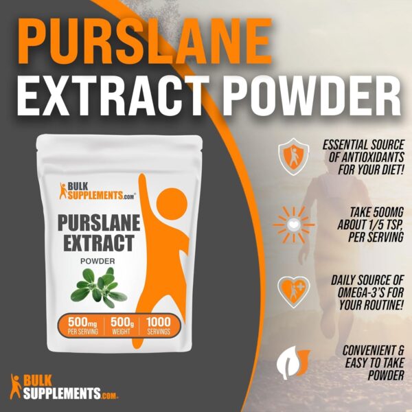 BulkSupplements.com Purslane Extract Powder – Portulaca Oleracea Extract, Purslane Supplements – from Purslane Herb, Gluten Free, 500mg per Serving, 500g (1.1 lbs) (Pack of 1)