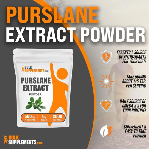 BulkSupplements.com Purslane Extract Powder – Portulaca Oleracea Extract, Purslane Supplements – from Purslane Herb, Gluten Free, 500mg per Serving, 500g (1.1 lbs) (Pack of 1)