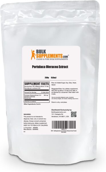 BulkSupplements.com Purslane Extract Powder – Portulaca Oleracea Extract, Purslane Supplements – from Purslane Herb, Gluten Free, 500mg per Serving, 500g (1.1 lbs) (Pack of 1)