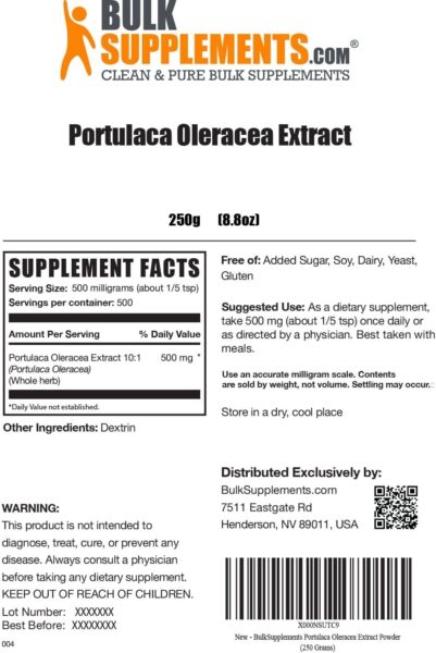 BulkSupplements.com Purslane Extract Powder – Portulaca Oleracea Extract, Purslane Supplements – from Purslane Herb, Gluten Free, 500mg per Serving, 500g (1.1 lbs) (Pack of 1)