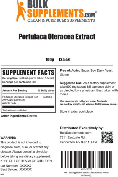 BulkSupplements.com Purslane Extract Powder – Portulaca Oleracea Extract, Purslane Supplements – from Purslane Herb, Gluten Free, 500mg per Serving, 500g (1.1 lbs) (Pack of 1)