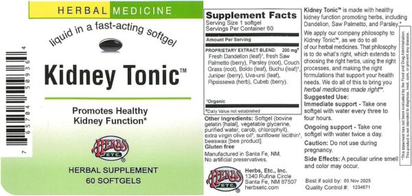 Kidney Tonic Herbs Etc. 60 count Softgel