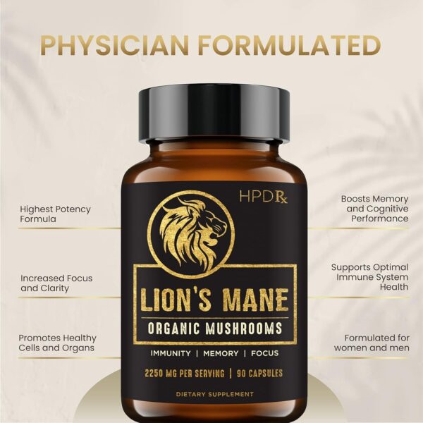 Lion’s Mane Mushroom Extract Capsules Natural Nootropic, Supports Memory & Focus, Immunity Booster – Potent Mushroom Supplement | 2250 mg, 90 Capsules, Pack of 1