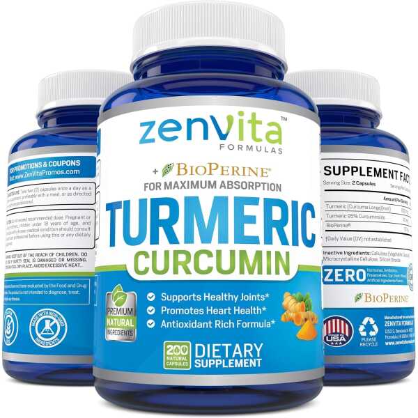 Turmeric Curcumin 200 Capsules w/Bioperine & 95% Curcuminoids, 1300 mg, Non-GMO & Gluten Free, 100% Natural Premium Extract, Support Joint & Immune System