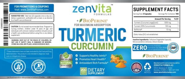 Turmeric Curcumin 200 Capsules w/Bioperine & 95% Curcuminoids, 1300 mg, Non-GMO & Gluten Free, 100% Natural Premium Extract, Support Joint & Immune System