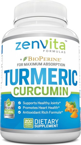 Turmeric Curcumin 200 Capsules w/Bioperine & 95% Curcuminoids, 1300 mg, Non-GMO & Gluten Free, 100% Natural Premium Extract, Support Joint & Immune System