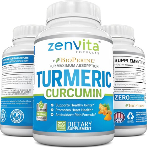 Turmeric Curcumin 200 Capsules w/Bioperine & 95% Curcuminoids, 1300 mg, Non-GMO & Gluten Free, 100% Natural Premium Extract, Support Joint & Immune System