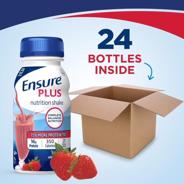 Ensure Plus Nutrition Shakes, 8oz Bottles, Strawberry 57269 (Case of 24)