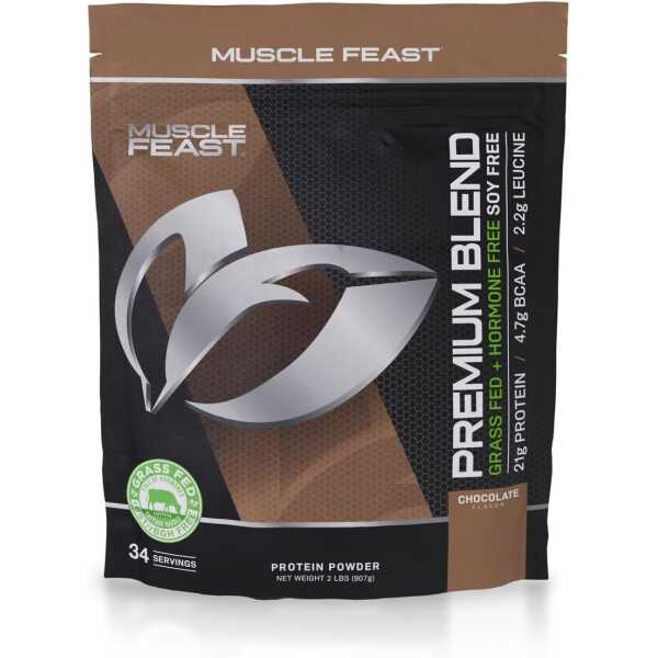 Muscle Feast Premium Blend All Natural Hormone Free Grass-Fed Whey Protein Powder, Chocolate, 2lb