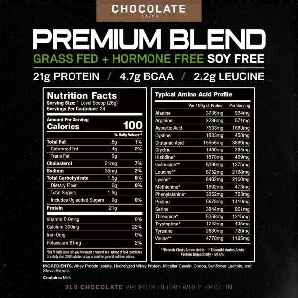 Muscle Feast Premium Blend All Natural Hormone Free Grass-Fed Whey Protein Powder, Chocolate, 2lb