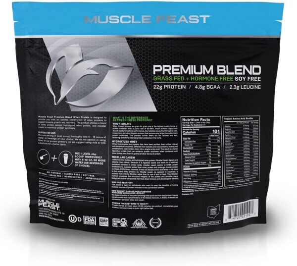 Muscle Feast Premium Blend All Natural Hormone Free Grass-Fed Whey Protein Powder, Chocolate, 2lb