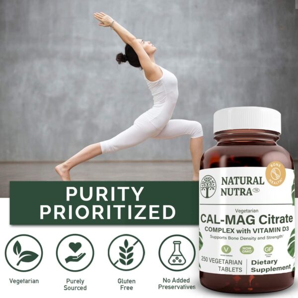 Natural Nutra Cal-Mag Citrate with Vitamin D3,1000/500 mg Complex, Strengthen Bone Density, Muscle and Nerve Health, Highly Bioavailable Sources, 100 Vegan Tablets