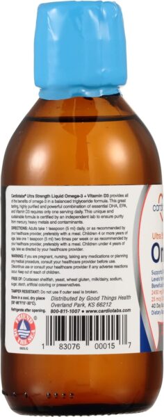 Ultra Strength Liquid Omega-3 + Vitamin D3, Fish Oil Supplements 4,500mg Omega-3 Marine Oil from Fish Oil and Calamarine, 2,130mg DHA and EPA, 1,000 IU of Vitamin D3-6.8 fl oz