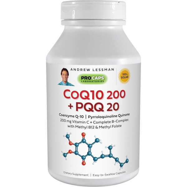 ANDREW LESSMAN Coenzyme Q-10 200 Plus PQQ 20-30 Capsules – Maintains CoQ10 Levels, Optimum Cellular Energy, Promotes Energy Production, Supports Heart, Brain, Liver, Kidney, Pancreas. No Additives