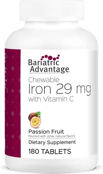 Bariatric Advantage Chewable Iron 29 mg – for Bariatric Surgery Patients – Iron with Vitamin C – No Iron Taste – Ferrous Fumarate & Carbonyl Iron Supplement – Passion Fruit – 90 Count