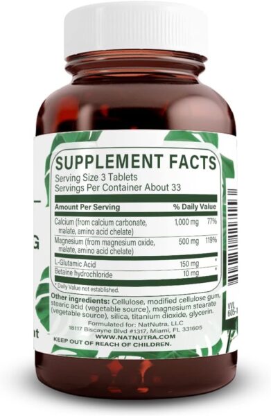 Natural Nutra Chelated Cal Mag 1000/500 mg Supplement Plus Betaine HCL, Improves Bone Strength and Density, Muscle Health, Teeth, Supports Cardiovascular System, Nerve Health, 100 Vegan Tablet