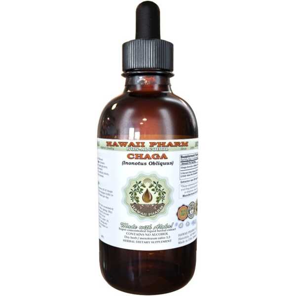 HawaiiPharm Chaga Alcohol-Free Liquid Extract, Chaga (Inonotus obliquus) Whole Mushroom Dried Glycerite 2 oz