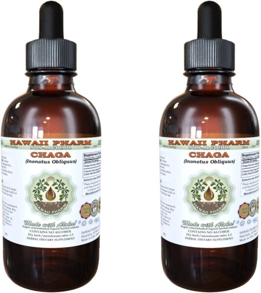 HawaiiPharm Chaga Alcohol-Free Liquid Extract, Chaga (Inonotus obliquus) Whole Mushroom Dried Glycerite 2 oz