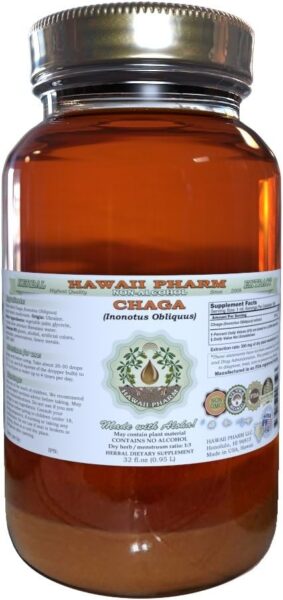 HawaiiPharm Chaga Alcohol-Free Liquid Extract, Chaga (Inonotus obliquus) Whole Mushroom Dried Glycerite 2 oz