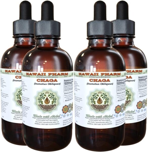 HawaiiPharm Chaga Alcohol-Free Liquid Extract, Chaga (Inonotus obliquus) Whole Mushroom Dried Glycerite 2 oz