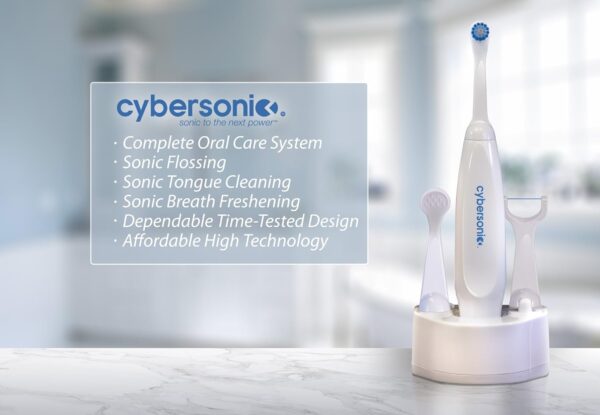 Cybersonic Classic Electric Toothbrush, Rechargable Power Toothbrush with Complete Dental Care Kit Including Tongue Scraper and Floss Heads