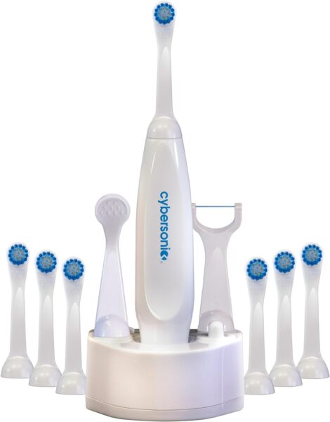 Cybersonic Classic Electric Toothbrush, Rechargable Power Toothbrush with Complete Dental Care Kit Including Tongue Scraper and Floss Heads