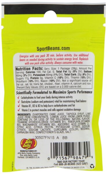 Jelly Belly Sport Beans, Lemon Lime Energizing Jelly Beans, 1-Ounce Bags (Pack of 24)