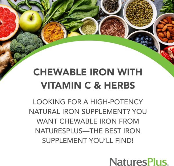 NaturesPlus Chewable Iron – 27 mg, 90 Chewable Tablets – High Potency Supplement with Vitamin C & Herbs, Promotes Healthy Blood, Natural Energy – Vegetarian, Gluten-Free – 90 Servings