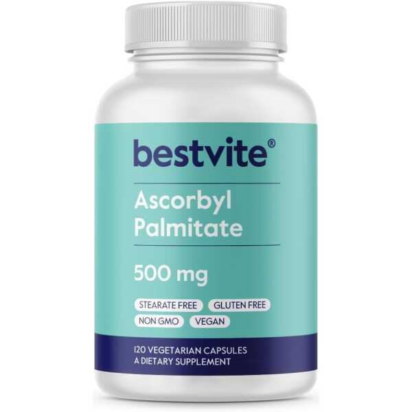 BESTVITE Ascorbyl Palmitate 500mg (120 Vegetarian Capsules) – No Stearates – No Fillers – No Flow Agents