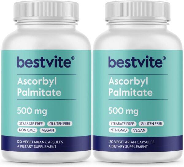 BESTVITE Ascorbyl Palmitate 500mg (120 Vegetarian Capsules) – No Stearates – No Fillers – No Flow Agents