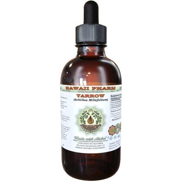 Hawaii Pharm Yarrow Alcohol-Free Liquid Extract, Organic Yarrow (Achillea millefolium) Dried Herb Glycerite Natural Herbal Supplement, USA 2 fl.oz